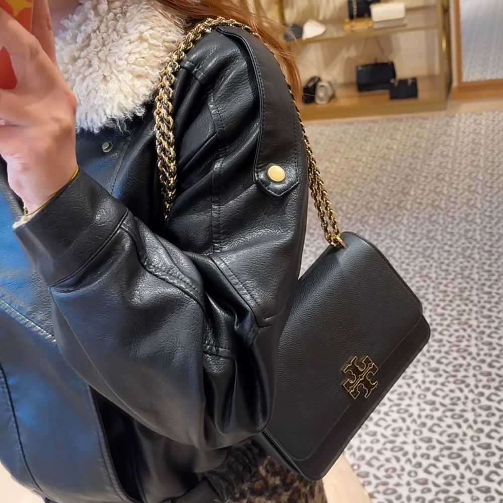 Black Leather Chain Shoulder Bag